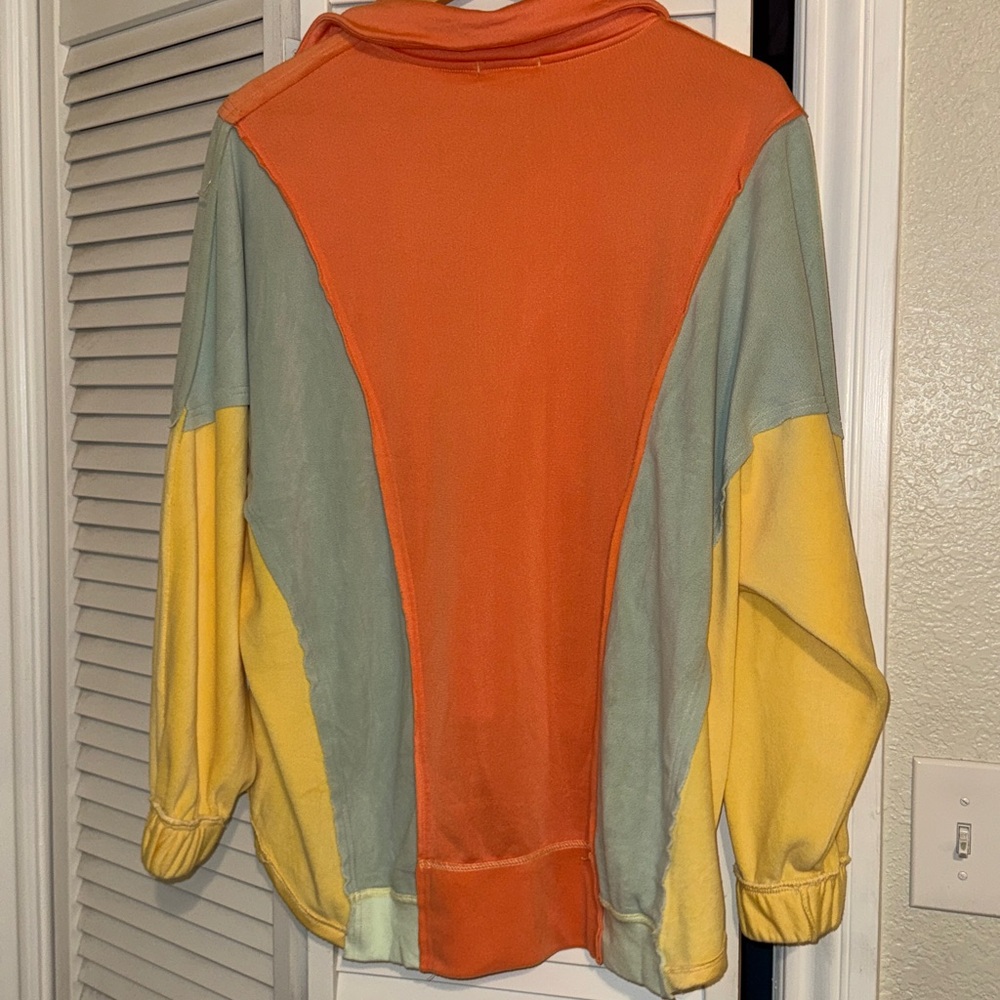 Colorblock Patchwork Sweatshirt Pullover V-neck T… - image 5